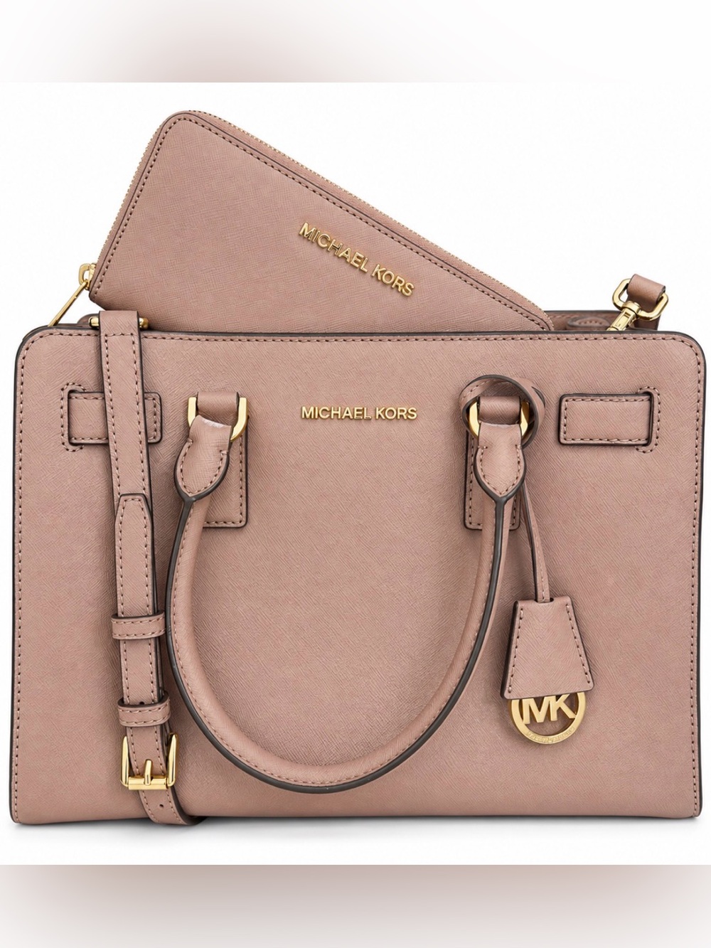 MICHAEL KORS Dillon Rosy Taupe Leather Satchel & Wallet Set